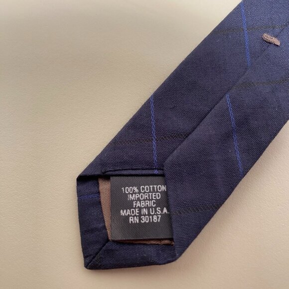 Perry Ellis Portfolio Men's Blue Cotton Checkered Skinny Tie - Picture 7 of 7